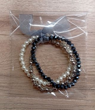 Pulseras perlas & cristal negro