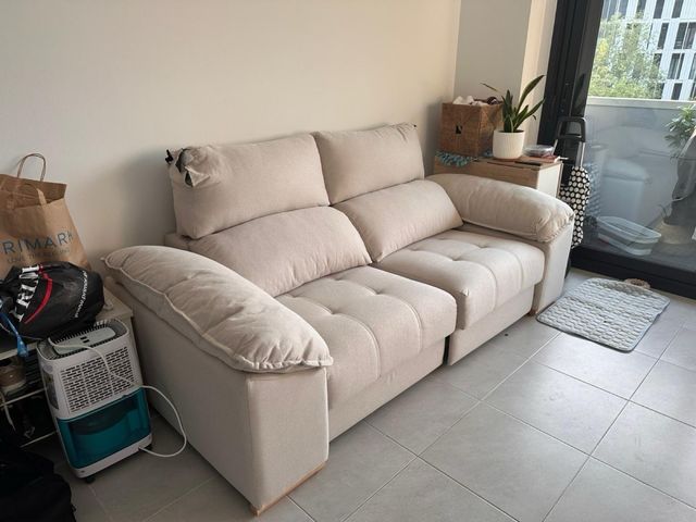 Sofá cama 3,5 plazas con almacenaje – Color arena/