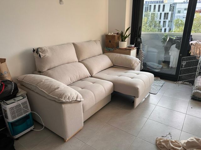 Sofá cama 3,5 plazas con almacenaje – Color arena/