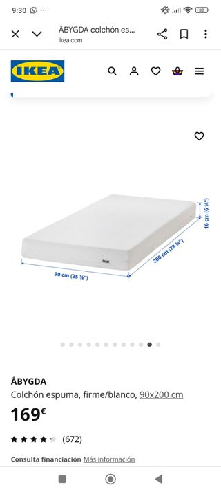 Colchón Ikea ÁBYGDA 90x200