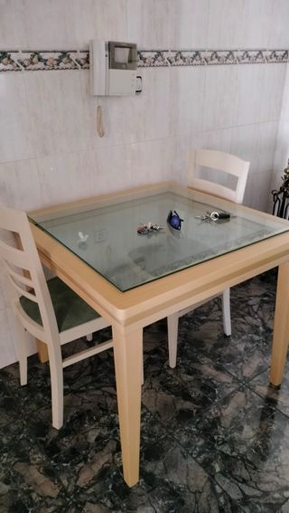 Mesa cristal-madera beige