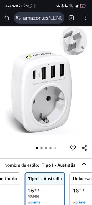 Adaptador Lencent - Enchufe tipo I