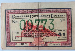 Lotería Gibraltar Octubre 1949 Número 09773