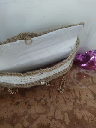 Borsetta juta lana bianca handmade