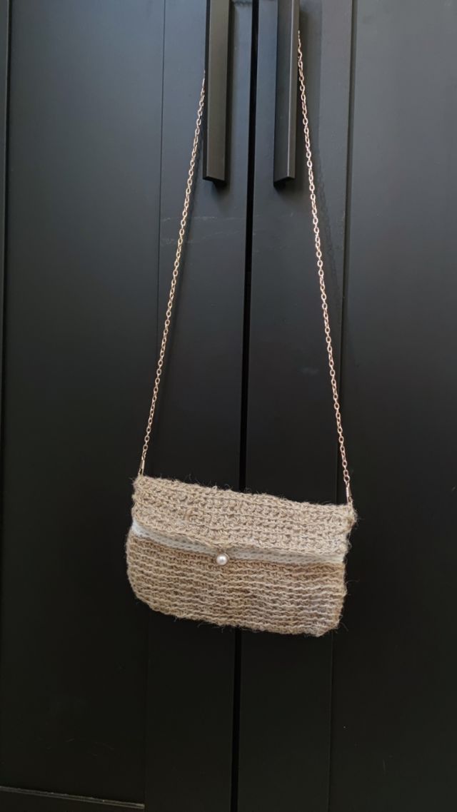 Borsetta juta lana bianca handmade