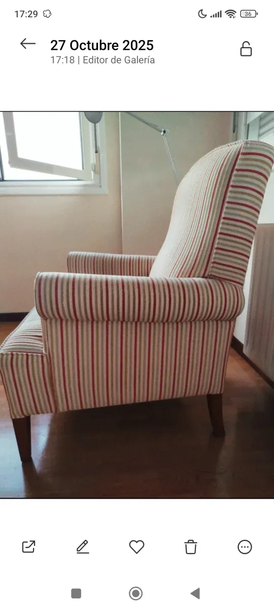  Butaca o Sillón rayado - Tejido y madera..

