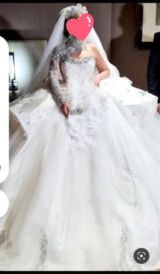 Vestido novia blanco plata