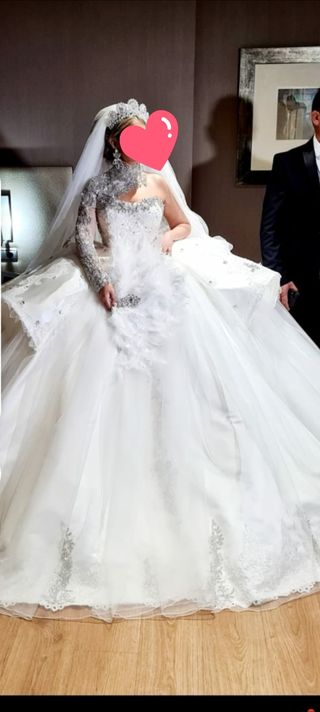 Vestido novia blanco plata