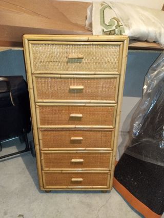 Cómoda mimbre - Madera