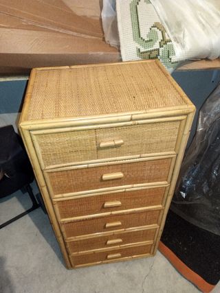 Cómoda mimbre - Madera