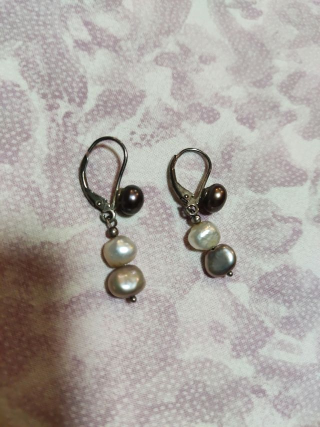 Pendientes perlas marrón blanco