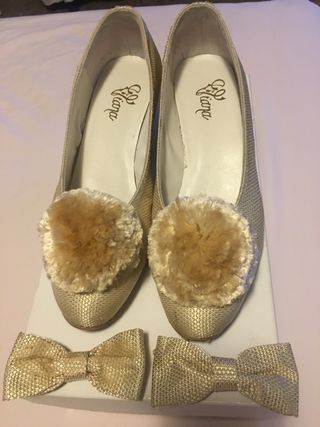 Zapatos seda “Viana” beig,dorado