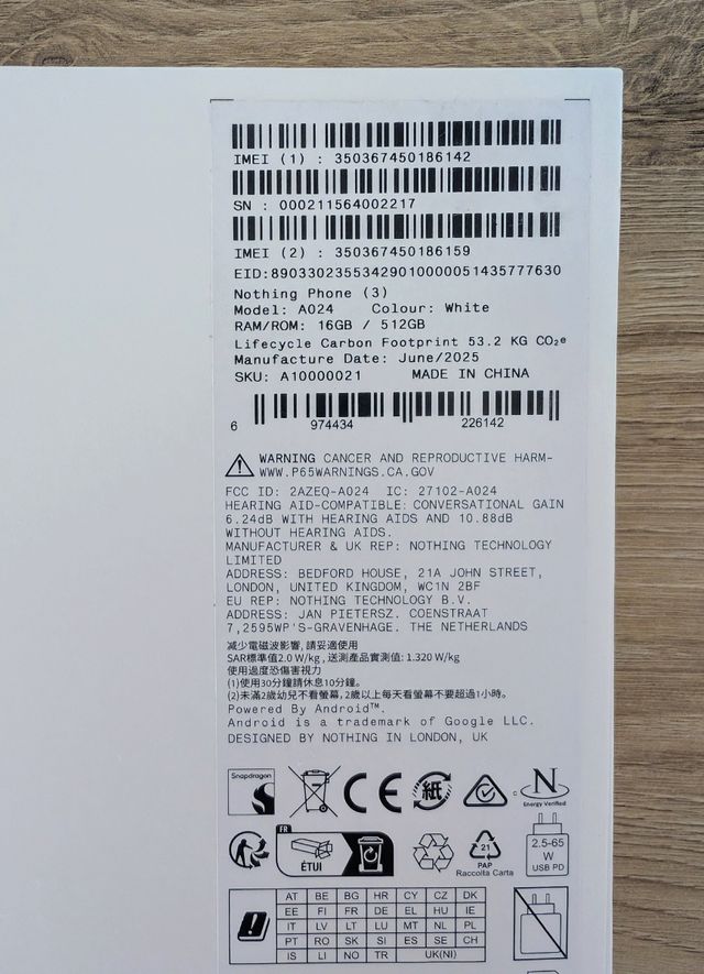 Nothing Phone 3 512GB Bianco  Nuevo Sellado