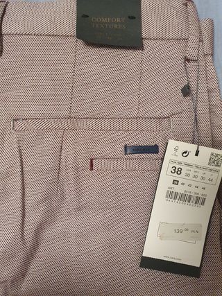 Pantalón Zara Hombre M Beige-Rojo