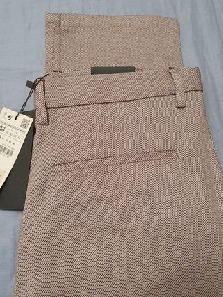 Pantalón Zara Hombre M Beige-Rojo