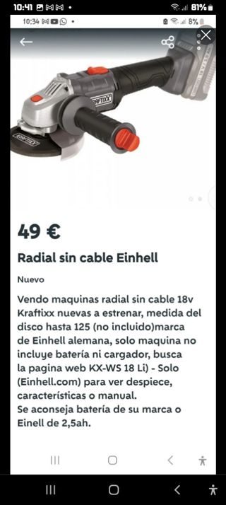 Kraftixx RADIAL 125 NUEVA. Einhell 18V