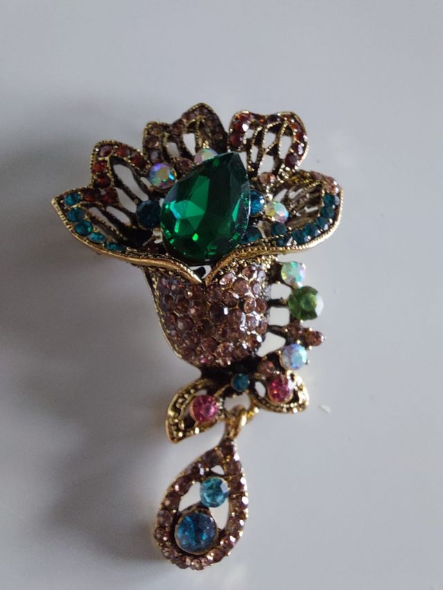 Broche Floral Verde Multicolor grande 