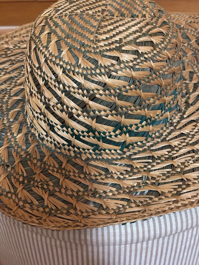 Sombrero playa paja beige-verde