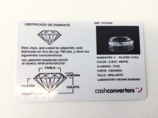anillo oro 18k con piedra con diamante de laboratorio