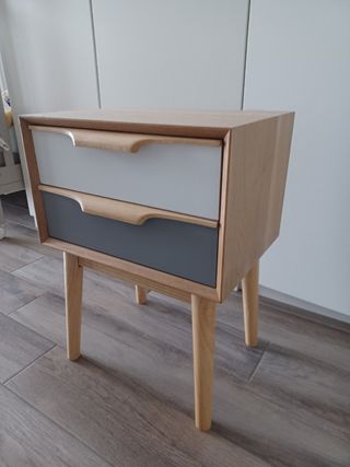 Comodino 2 cassetti legno bianco-grigio
