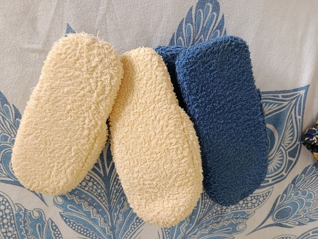 2 Paia Pantofole Cotone - Beige & Blu