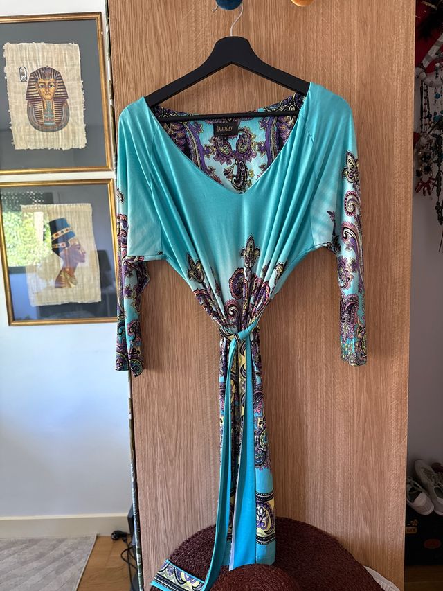 Vestido Laundry turquesa estampado