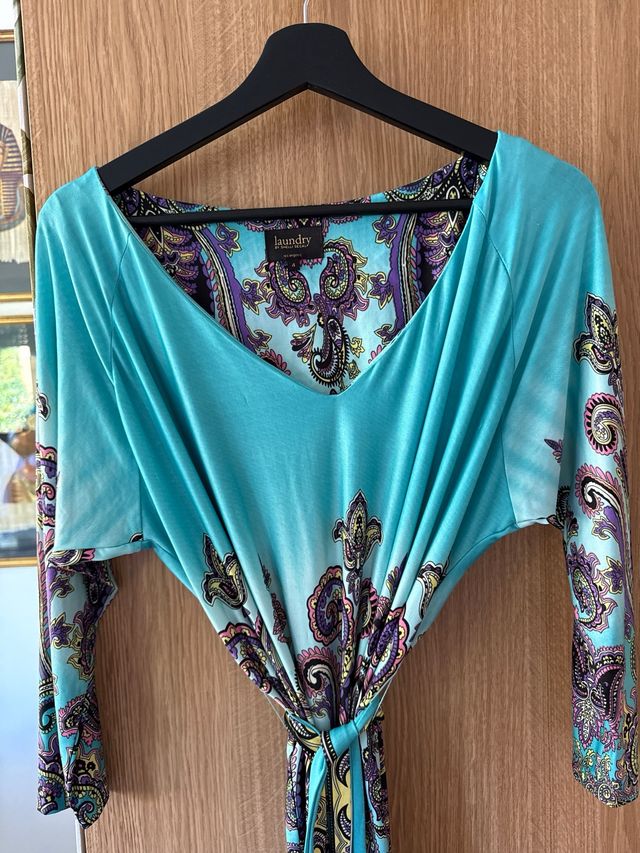 Vestido Laundry turquesa estampado