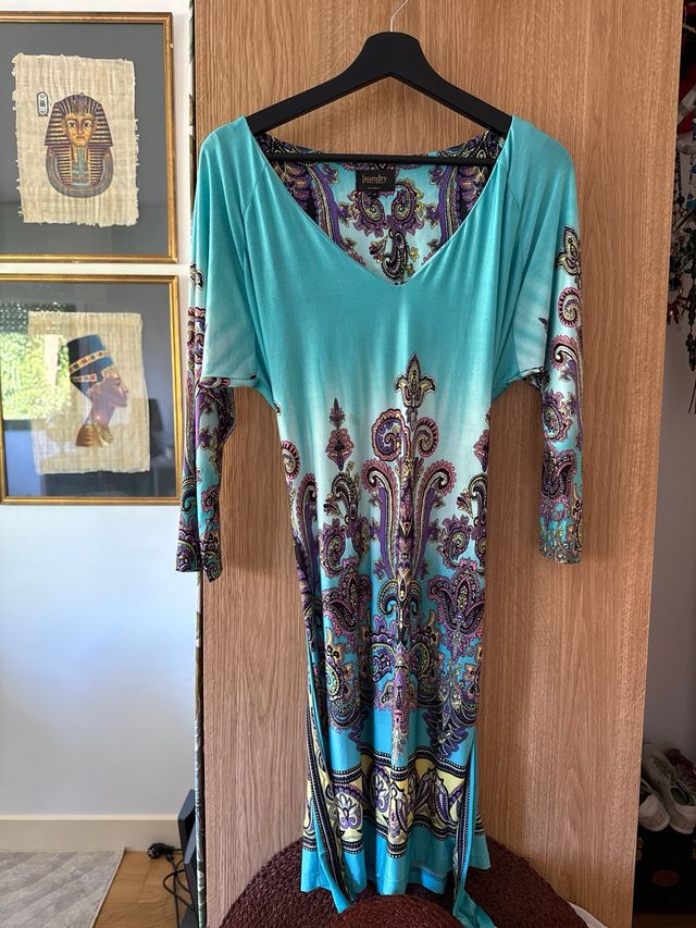 Vestido Laundry turquesa estampado