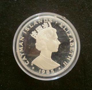 Moneda Plata Islas Caimán 1985
