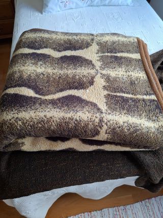 Manta cama - Lana - Beige/Marrón