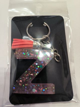 Portachiavi lettera glitter resina
