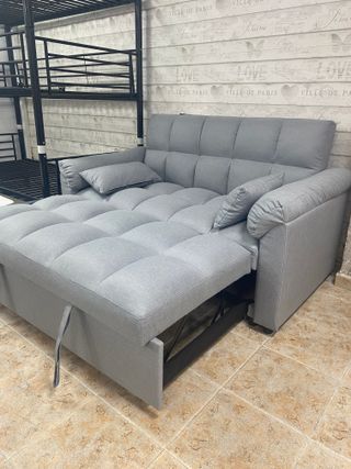Sofá cama 2 plazas gris tela y respaldo reclinable