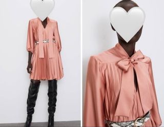 Vestido de manga larga plisado rosa-coral