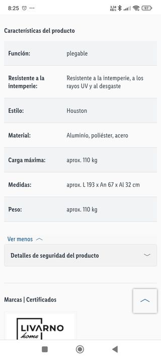 Tumbona aluminio parasol negro