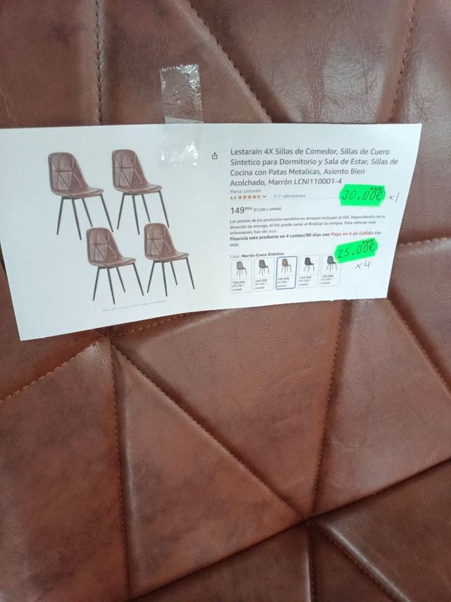 sillas comedor piel sintetica - Marrón