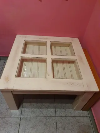 Mesa centro madera blanca - vintage