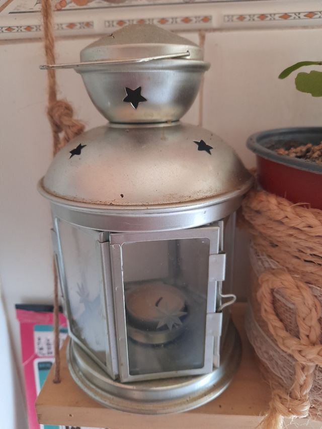 Farol metálico plateado