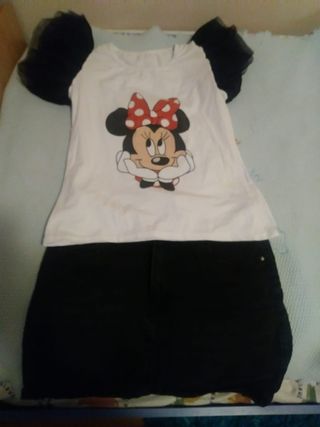 Conjunto Minnie: camiseta y falda vaquera
