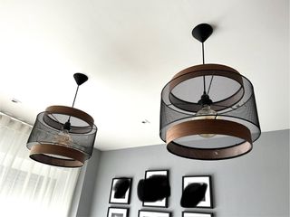 2 Lámparas techo industrial - Madera y metal