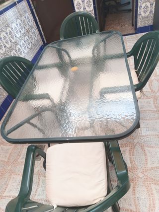 Mesa terraza metal y cristal 