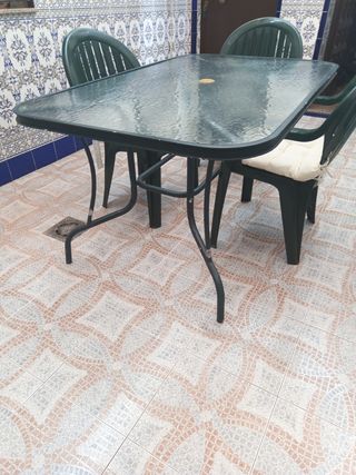 Mesa terraza metal y cristal 