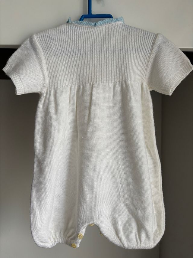 Pelele bebé punto, blanco-azul