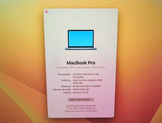 PORTÁTIL MACBOOK PRO 13 A1989 i7/16GB/256GB #1