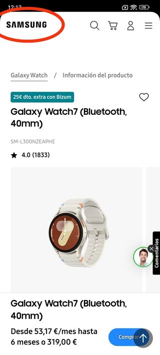 Samsung Galaxy Watch7 BT 40 - NUEVO A ESTRENAR .