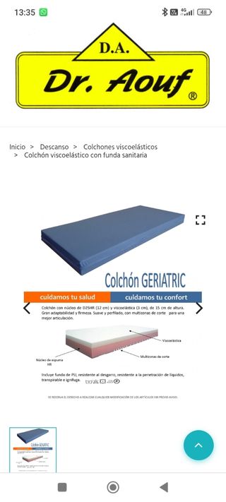 Colchón viscoelástico 90x190x15cm