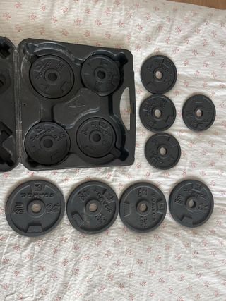 URGE VENDERDiscos pesas Domyos 16 kilos SIN BARRAS