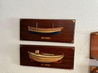 2 maquetas barcos madera marineras 49cm x 20 cm