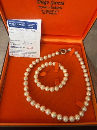 Collar y pulsera perlas blancas verdaderas