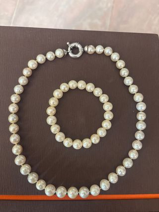 Collar y pulsera perlas blancas verdaderas