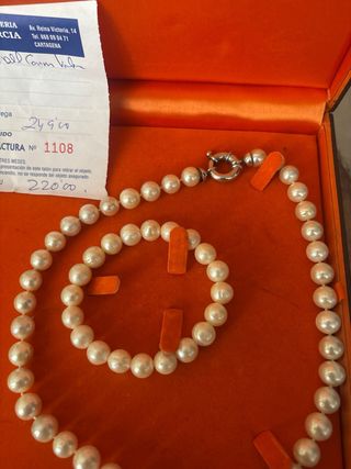 Collar y pulsera perlas blancas verdaderas
